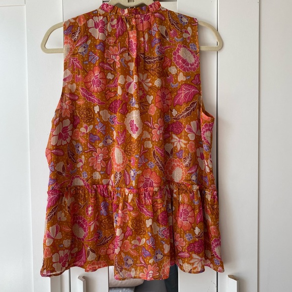 Ann Taylor Loft Silk Vibrant Floral Blouse - Orange and Pink - Large - Picture 6 of 9